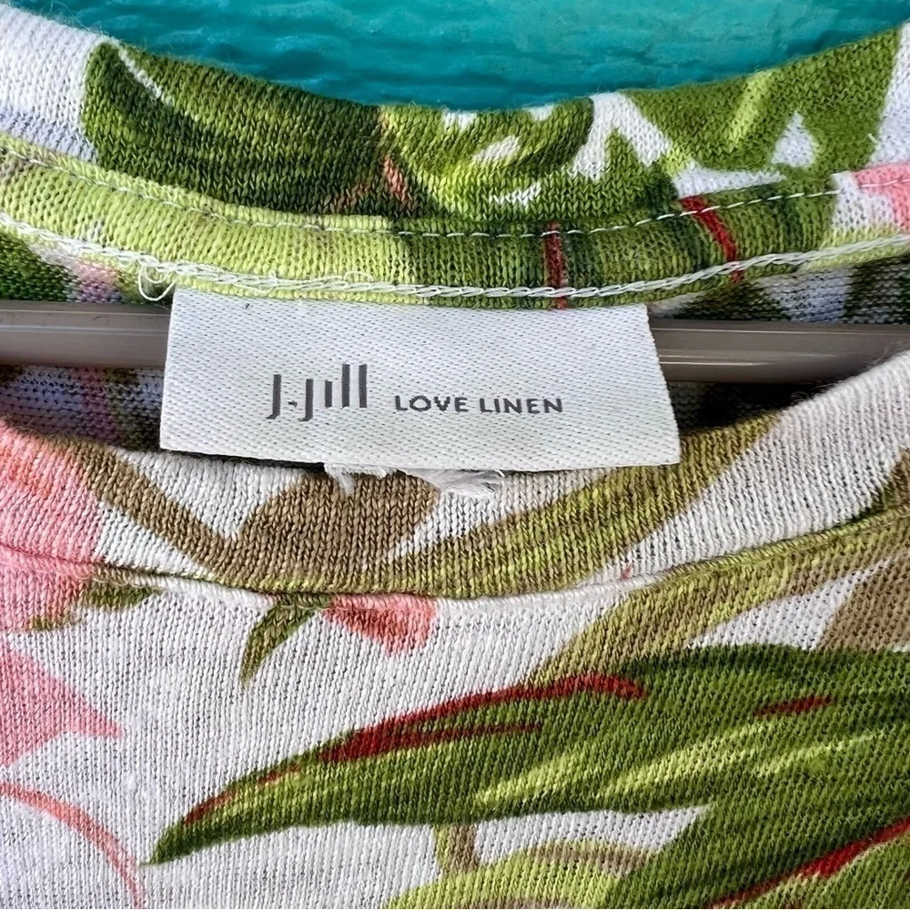 J.JILL LOVE LINEN TROPICAL FLORAL PRINT TIE FRONT BOXY TOP SIZE MEDIUM - Picture 6 of 8